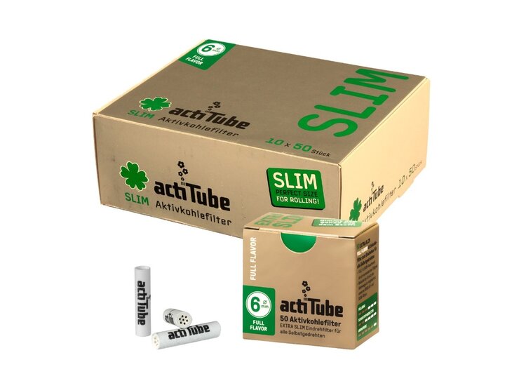 Extra Slim Aktivkohle-Pfeifenfilter 6 mm, 10 × 50 Stück