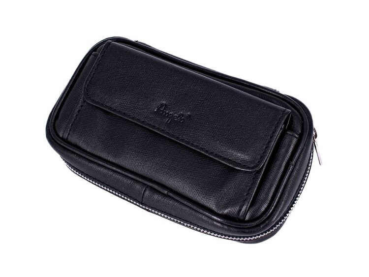Angelo Angelo Ledertasche für 3 Pfeifen, schwarz, Frontfach