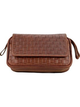 Padonio Ledertasche für 2 Pfeifen, braun, gesteppt, Tabakfach