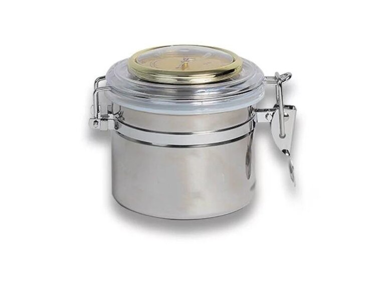 Chacom Chacom Tabakdose Edelstahl mit Hygrometer und Befeuchter, 9,5 cm