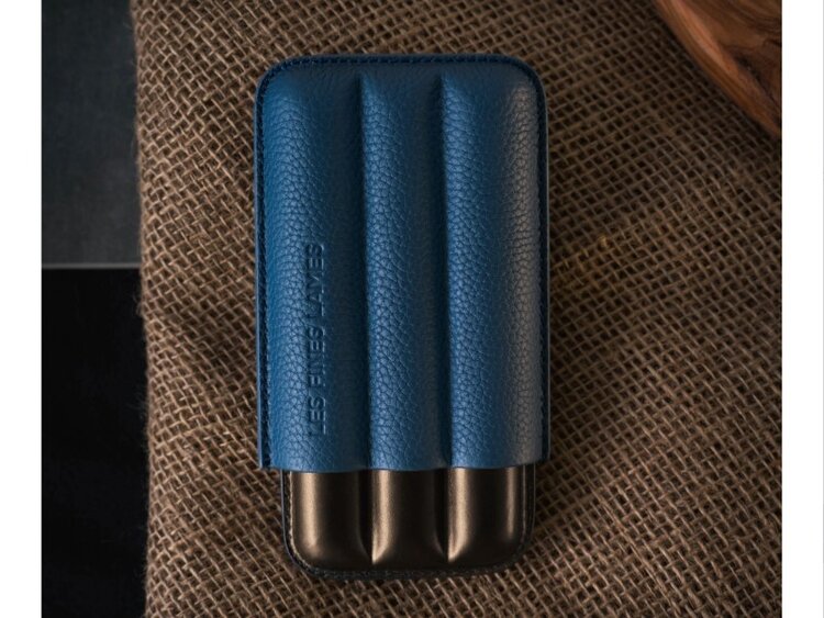 Les Fines Lames Les Fines Lames Trio Blue Zigarrenetui Leder Blau/Schwarz für 3 Zigarren