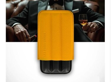 Les Fines Lames Trio Yellow Zigarrenetui Leder Gelb/Schwarz für 3 Zigarren