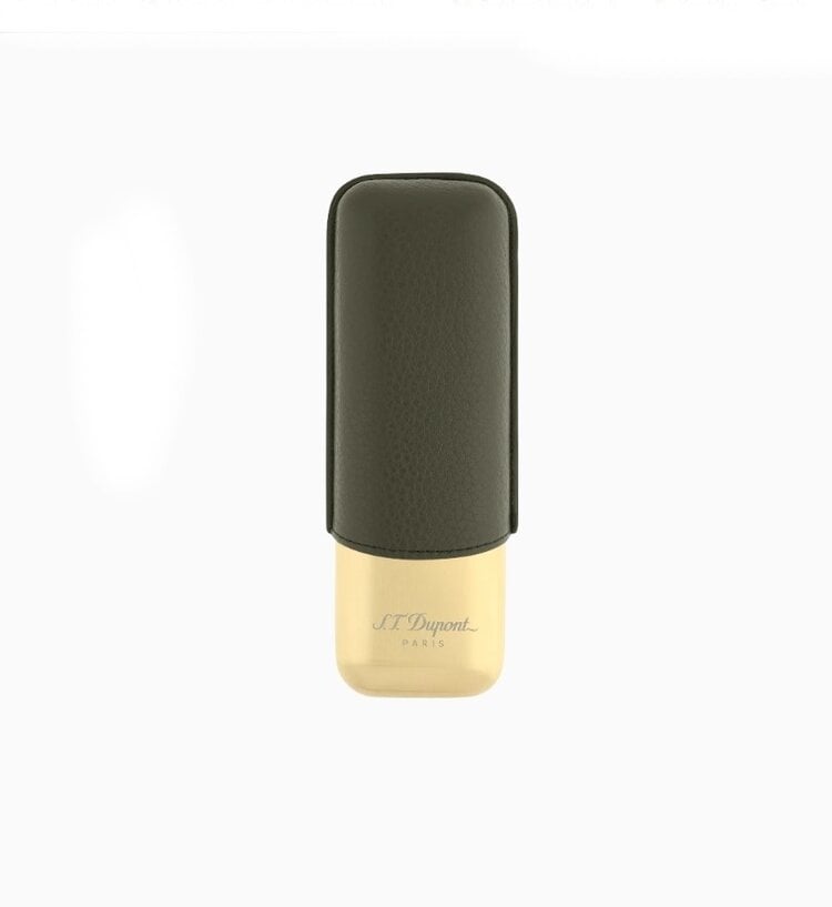 S.T. Dupont S.T. Dupont Zigarrenetui Leder Khaki Grained & Gold für 2 Zigarren 183269