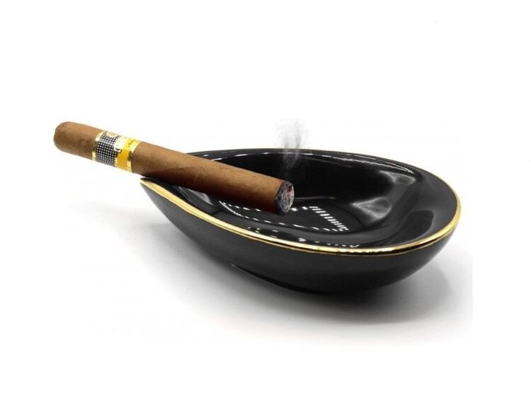 Adorini Adorini Leaf Porzellan Zigarren-Aschenbecher Schwarz mit Goldrand