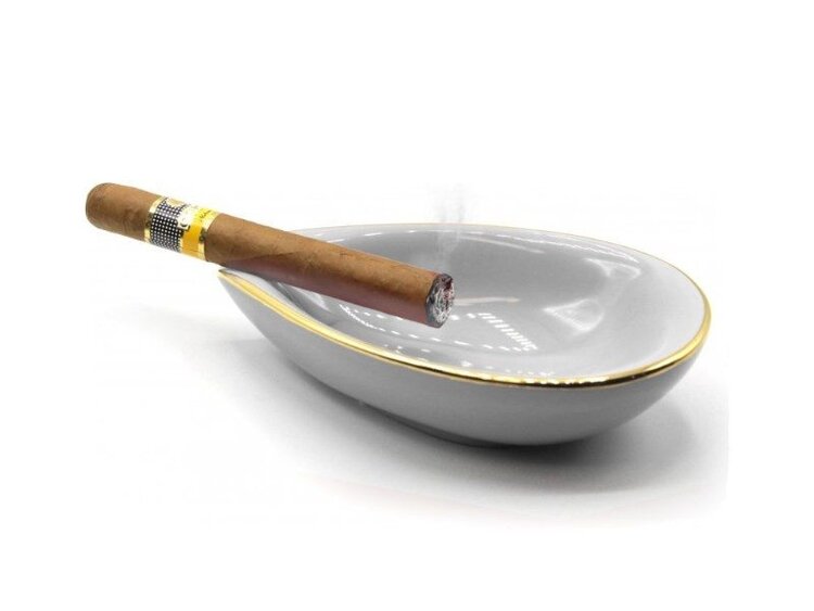 Adorini Adorini Leaf Porzellan Zigarren-Aschenbecher Weiss mit Goldrand
