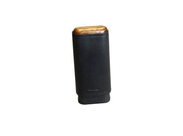 Adorini Etui Echtleder Schwarz mit Holzeinlage für 2–3 Zigarren