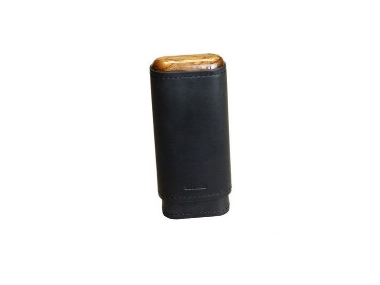 Adorini Adorini Zigarrenetui Echtleder Schwarz mit Holzeinlage für 2-3 Zigarren