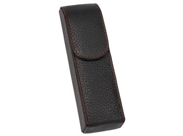 Adorini Zigarrenetui Leder Schwarz rote Naht für 2 Zigarren 17,5 cm