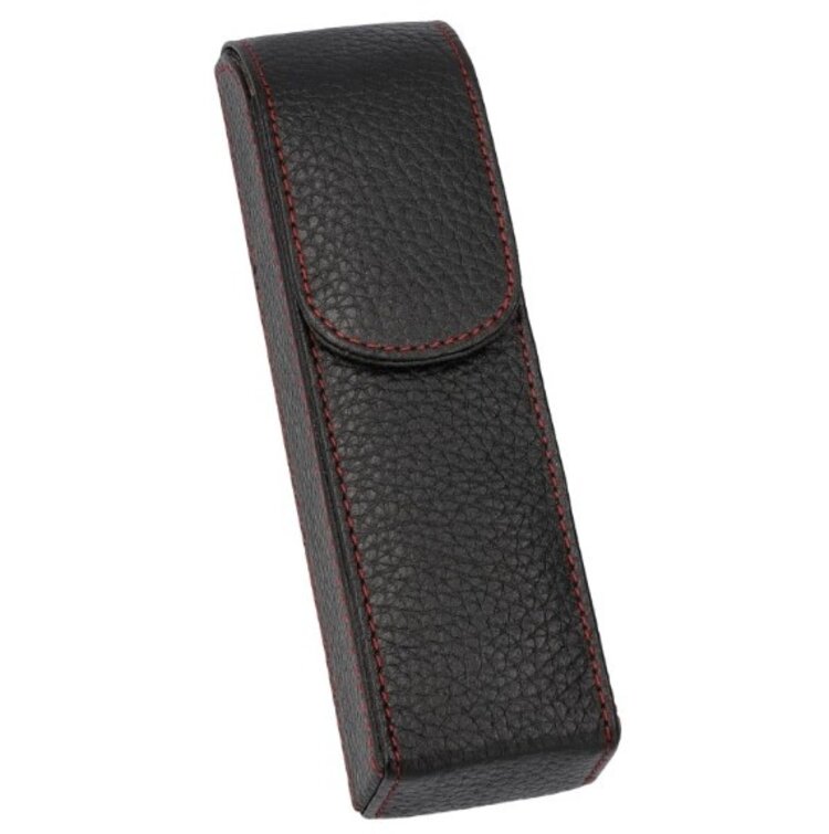 Adorini Adorini Zigarrenetui Leder Schwarz rote Naht für 2 Zigarren 17,5 cm