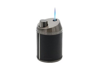 Adorini Jet Edge Tischfeuerzeug Gunmetal mit schwarzem Lederbezug