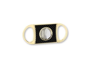 Adorini Doppelklingen Zigarrenschneider 23 mm Gold Karbon mit Ledertasche