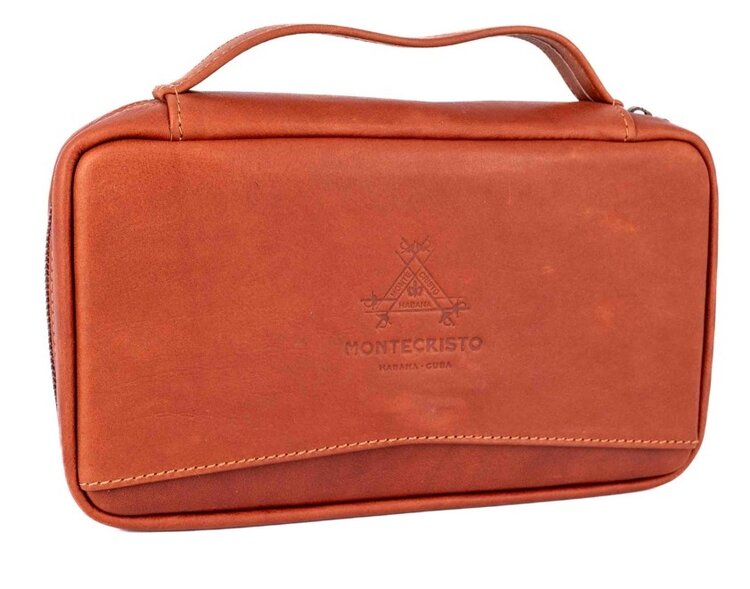 Montecristo Reisehumidor Leder Braun für 4 Zigarren mit Zubehörfächern
