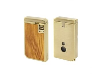 Passatore Zigarrenfeuerzeug Doppel-Jet Gold Holzeinlage mit Bohrer 8 mm
