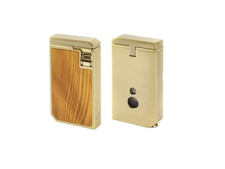 Passatore Passatore Zigarrenfeuerzeug Doppel-Jet Gold Holzeinlage mit Bohrer 8 mm
