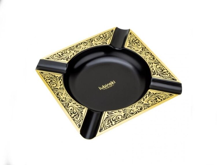 Lubinski Zigarrenset 5-teilig Gold/Schwarz mit Aschenbecher, Feuerzeug, Schere, Spitze und Etui