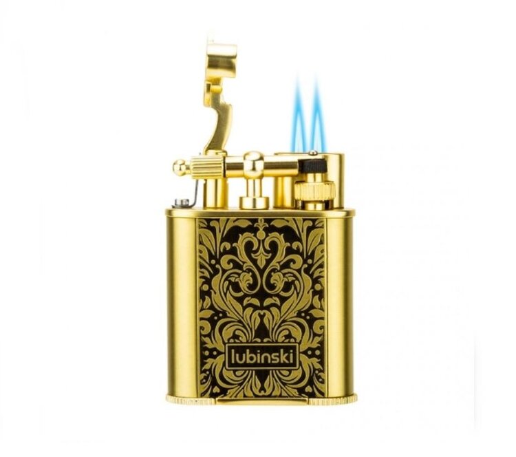 Lubinski Zigarrenset 5-teilig Gold/Schwarz mit Aschenbecher, Feuerzeug, Schere, Spitze und Etui