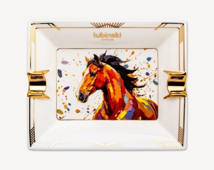 Lubinski Zigarrenaschenbecher Keramik Jahr des Pferdes Weiss mit Golddekor – Limitierte Edition
