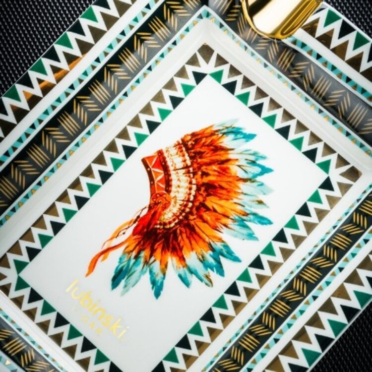 Lubinski Zigarrenaschenbecher Keramik Weiss mit Indianer-Federschmuck für 2 Zigarren