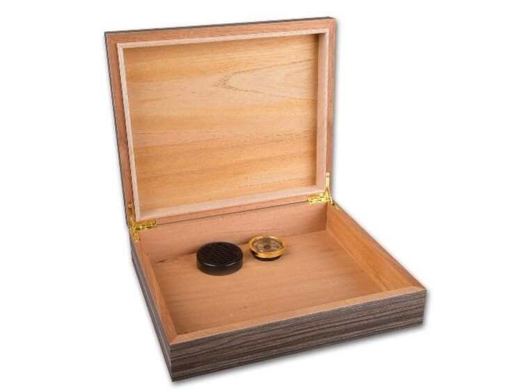 Padonio Zigarrenhumidor Zedernholz Zebra-Optik mit Kristallbefeuchter und Hygrometer