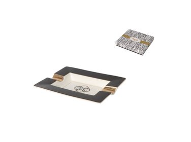 Angelo Aschenbecher Keramik Geometrisch Weiss/Schwarz für 2 Zigarren