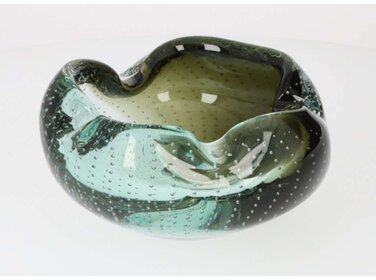 Angelo Aschenbecher Glas Grün-Schwarz Blasenmuster für 4 Zigarren