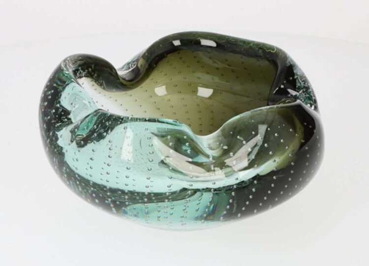 Angelo Zigarrenaschenbecher «Max Luftikus IV» Glas Grün-Schwarz mit Blasenmuster für 4 Zigarren