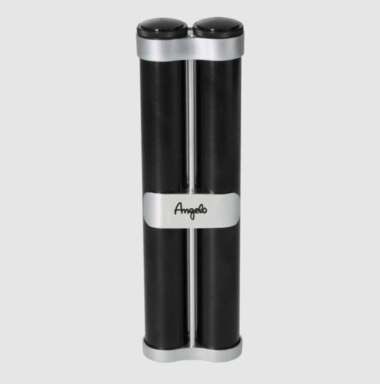 Angelo Zigarrenetui Aluminium Schwarz-Silber mit 2 Schraubröhren und Befeuchtern für 2 Zigarren