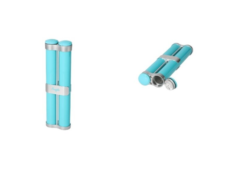 Angelo Zigarrenetui Aluminium Türkis-Silber mit 2 Schraubröhren und Befeuchtern für 2 Zigarren