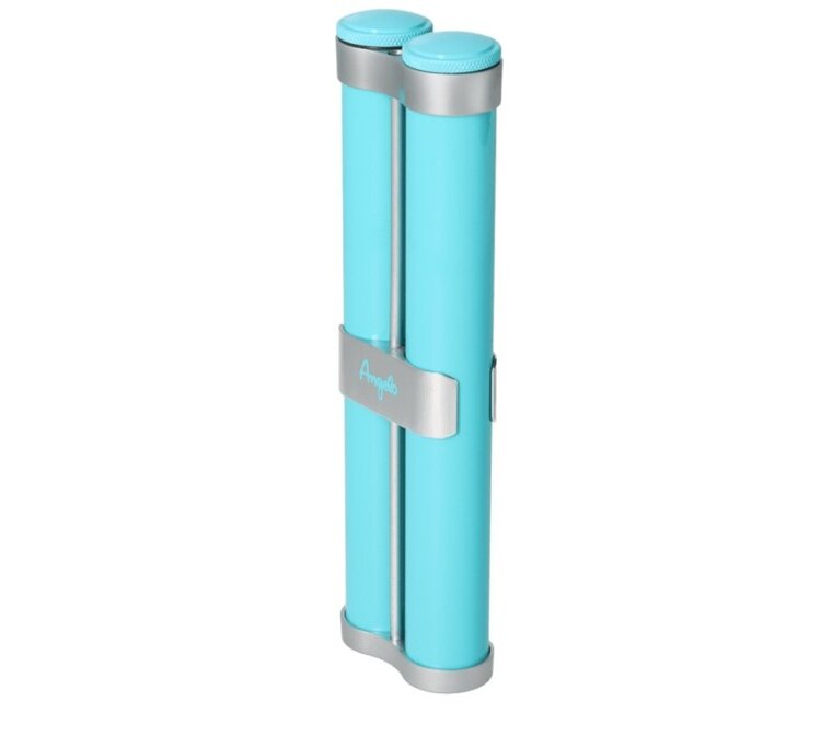 Angelo Zigarrenetui Aluminium Türkis-Silber mit 2 Schraubröhren und Befeuchtern für 2 Zigarren