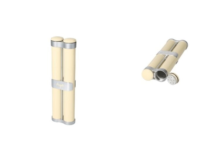 Angelo Zigarrenetui Aluminium Creme-Silber mit 2 Schraubröhren und Befeuchtern für 2 Zigarren