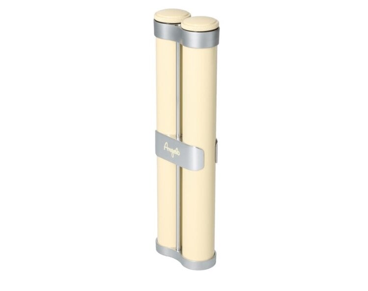 Angelo Zigarrenetui Aluminium Creme-Silber mit 2 Schraubröhren und Befeuchtern für 2 Zigarren
