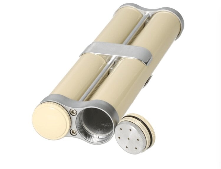Angelo Zigarrenetui Aluminium Creme-Silber mit 2 Schraubröhren und Befeuchtern für 2 Zigarren