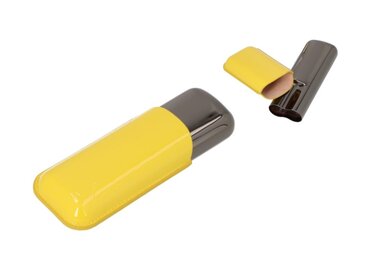 Angelo Etui Leder Gelb und Metall Anthrazit für 2 Zigarren