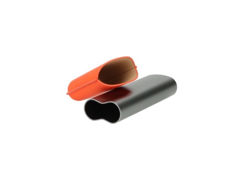 Angelo Zigarrenetui Aluminium Grau und PU-Leder Orange teleskopisch für 2 Zigarren, Ringmass 60