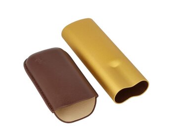 Angelo Etui Aluminium Gold-Braun teleskopisch für 2 Zigarren