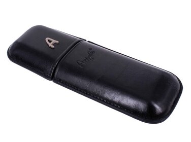 Angelo Etui Kunstleder Schwarz für 2 Zigarren bis 16 cm, Ringmass 46
