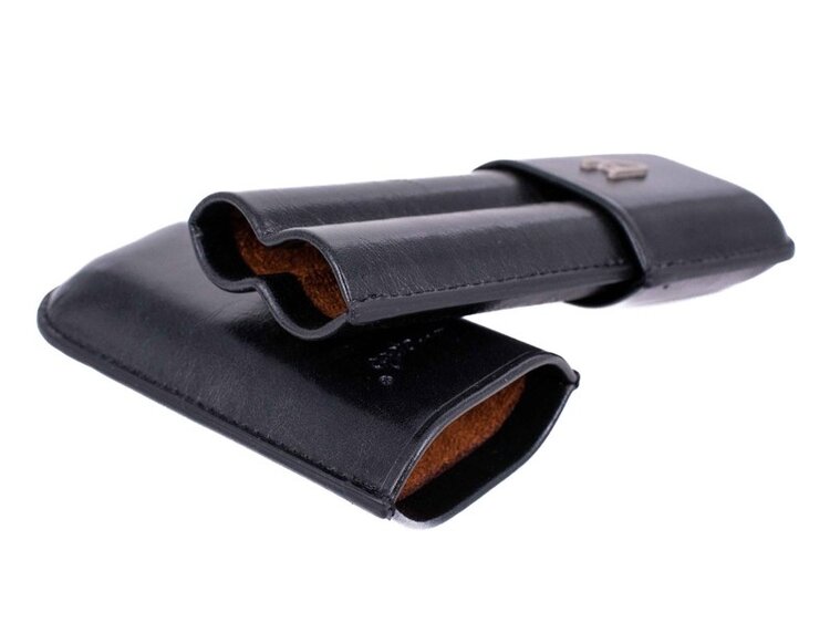 Angelo Zigarrenetui Kunstleder Schwarz für 2 Zigarren bis 16 cm und Ringmass 46 in Geschenkbox