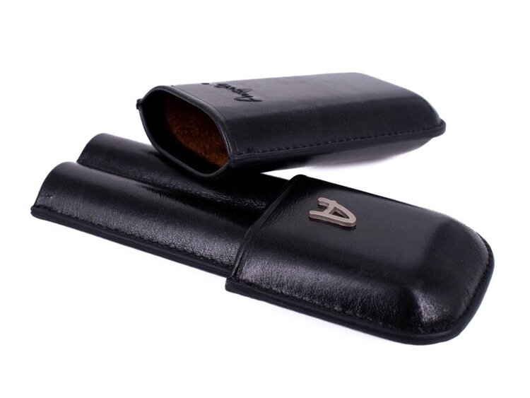 Angelo Zigarrenetui Kunstleder Schwarz für 2 Zigarren bis 16 cm und Ringmass 46 in Geschenkbox