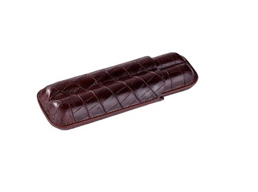 Angelo Teleskop-Etui Krokodil-Optik Braun für 2 Zigarren bis 20 cm