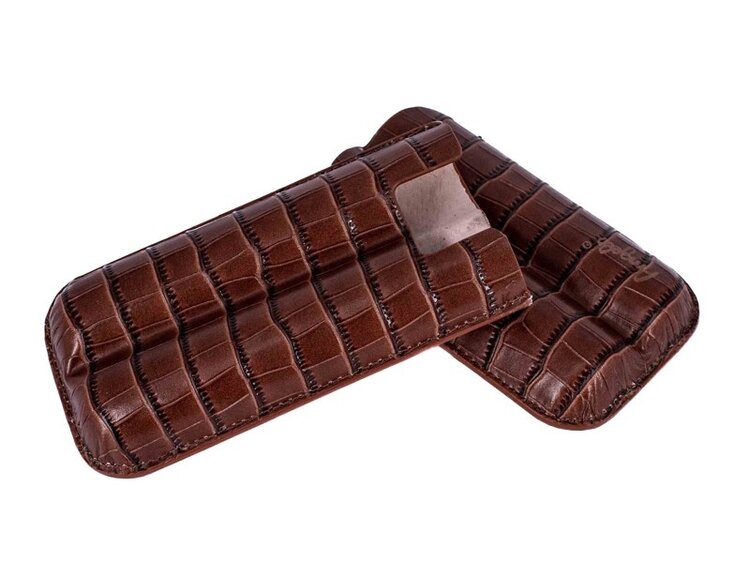 Angelo Zigarrenetui Teleskop Krokodil-Optik Braun für 2 Zigarren bis 20 cm und Ringmass 75