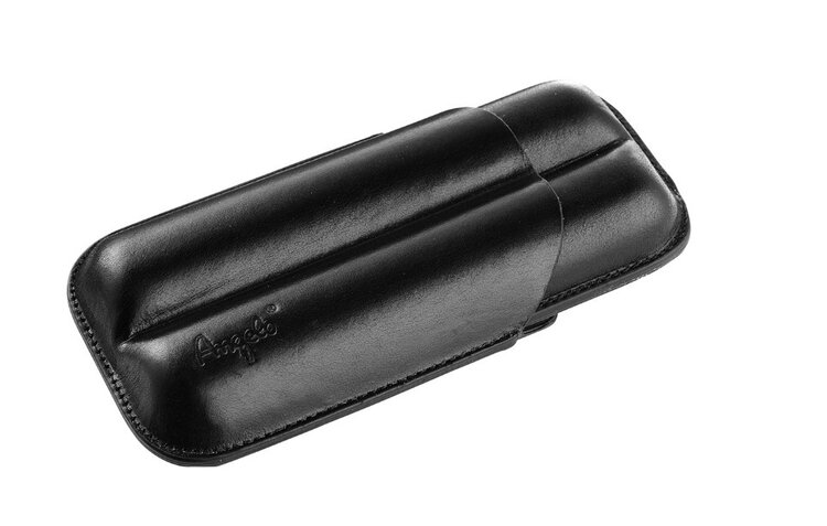Angelo Zigarrenetui Leder Schwarz für 2 grosse Zigarren bis 16 cm und Ringmass 75