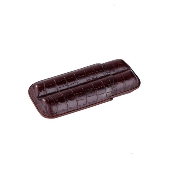 Angelo Zigarrenetui Teleskop Leder Krokodil-Optik Braun für 2 Zigarren bis 16 cm, Ringmass 75