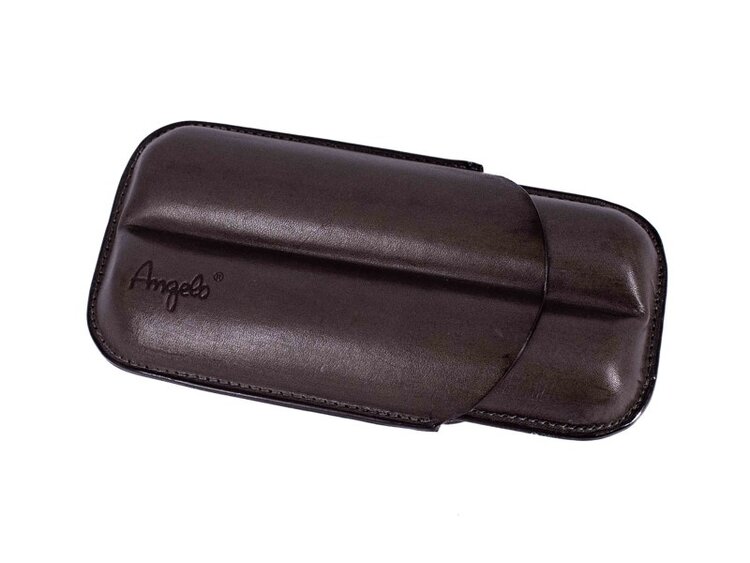 Angelo Zigarrenetui Teleskop Leder Graubraun für 2 lange Zigarren bis 22 cm und Ringmass 75