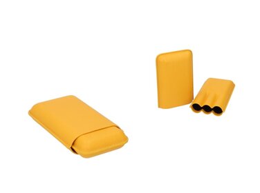 Angelo Teleskop-Etui Leder Gelb für 3 Zigarren bis 16 cm, Ringmass 63