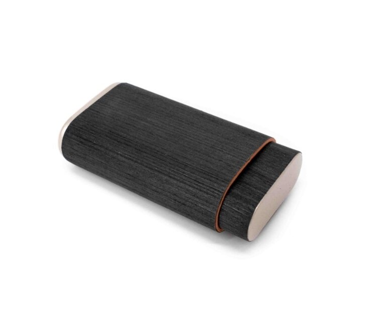 Angelo Zigarrenetui Teleskop Zedernholz Anthrazit mit Edelstahlenden für 3 Zigarren, 14 cm