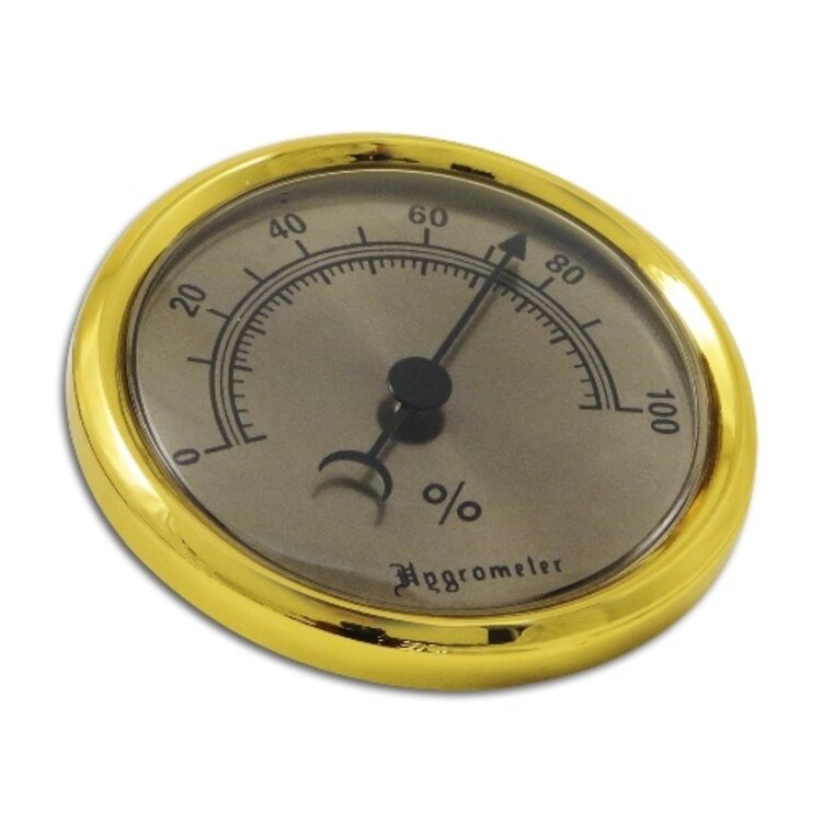 Angelo Humidor-Haarhygrometer analog mit Goldrahmen, gross, zum Einbauen oder Aufkleben