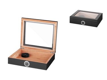 Angelo Humidor Glasdeckel Karbon-Optik mit Hygrometer für 25–30 Zigarren