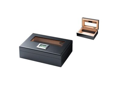 Angelo Reisehumidor Schwarz mit Digital-Hygrometer für 8–10 Zigarren
