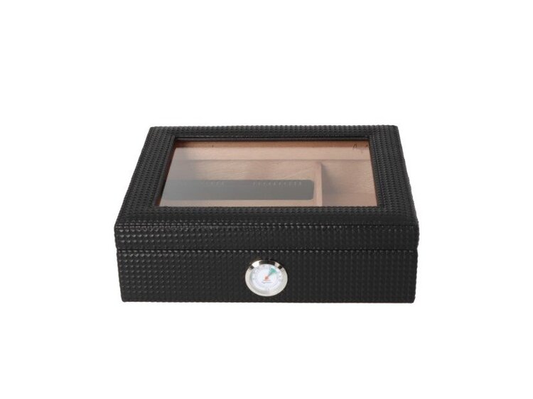 Angelo Zigarrenhumidor Glasdeckel Rautenmuster Schwarz mit Zedernholz, Befeuchter und Hygrometer