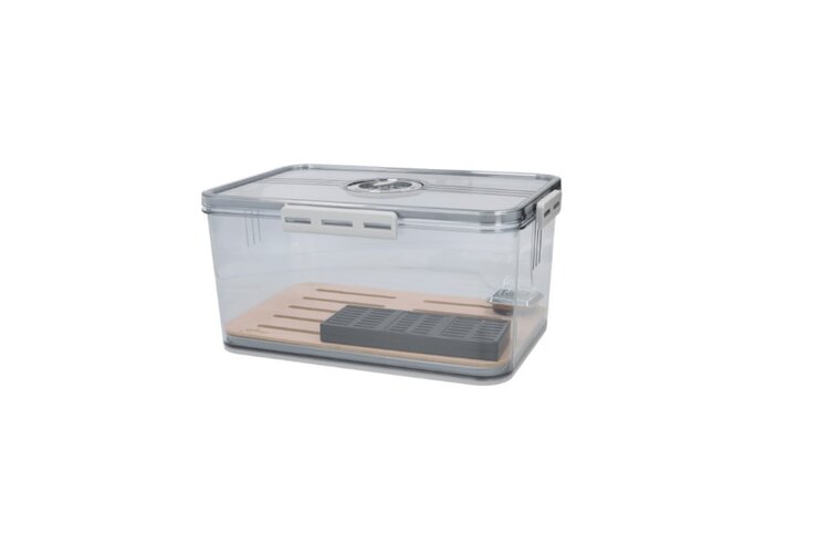 Angelo Zigarrenhumidor Clickbox transparent mit Befeuchter, Digital-Hygrometer und Datumsrad